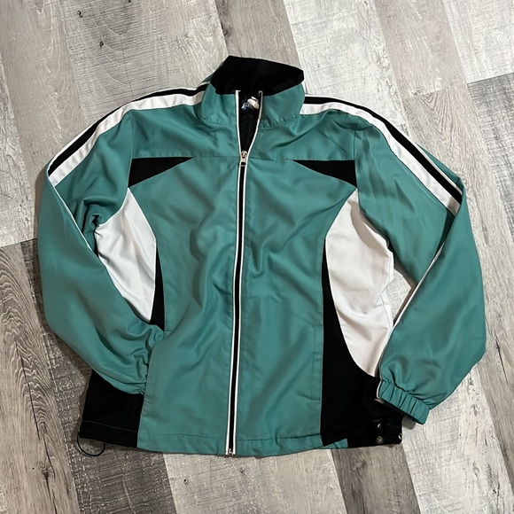 SJB Active light weight full zip jacket women's teal/white size Petite Small - Picture 2 of 8